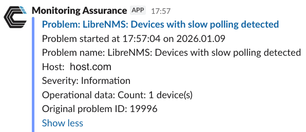 A Monitoring Assurance alert in Slack
